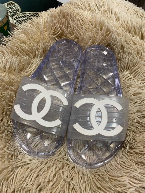 chanel rubber slides|chanel clear pool slides.